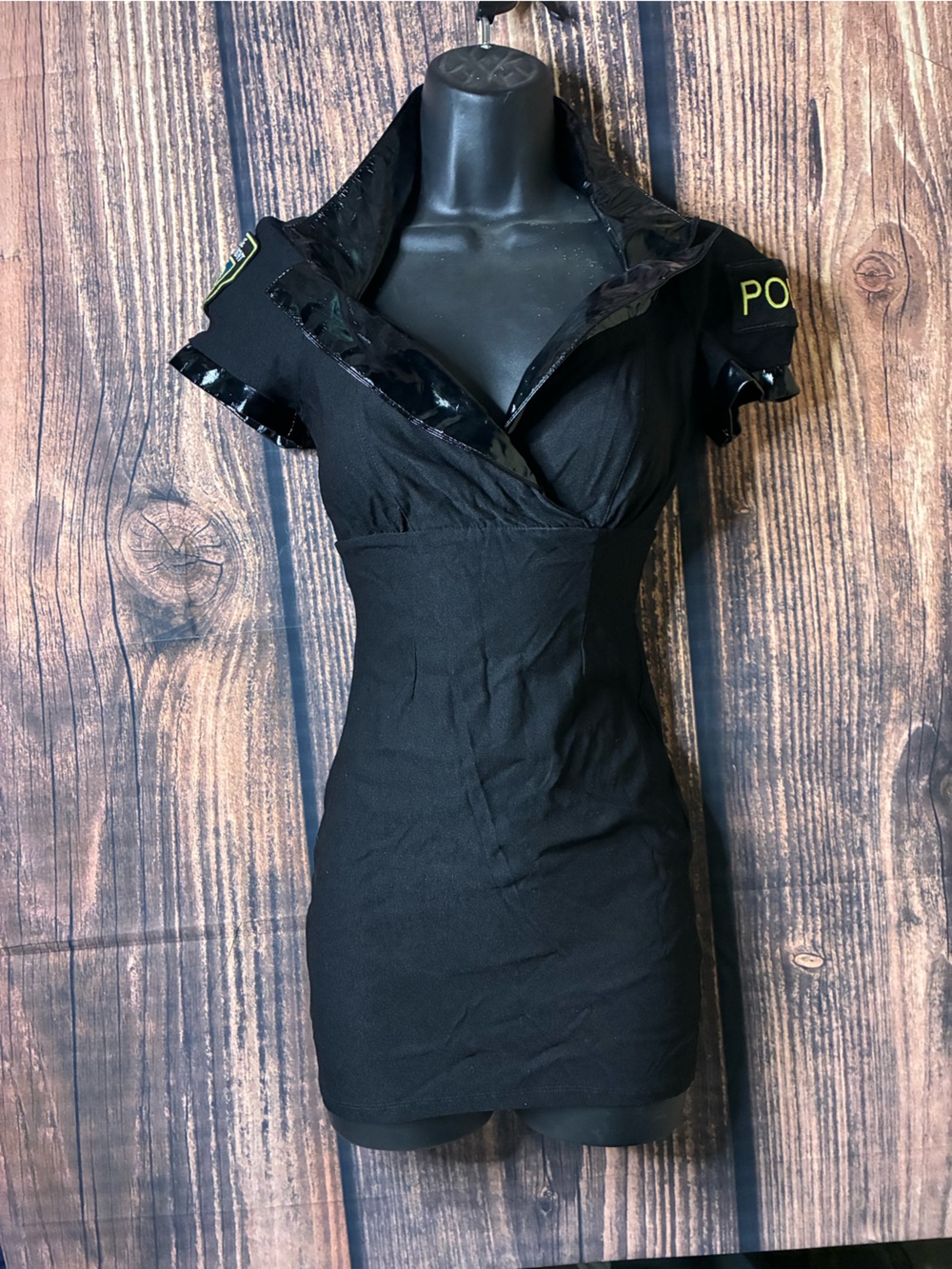 Police Black Women's Slim Fit with Shiny Collar size s-not a kids costume-
